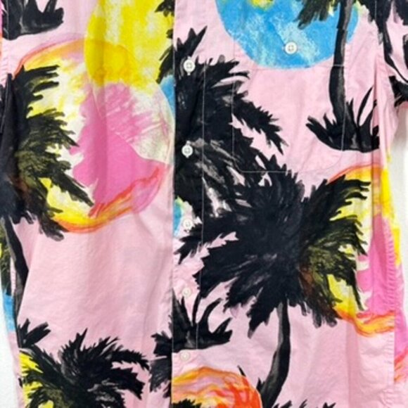 American Eagle Men's Size Medium Cotton Camp Shirt Bright Pink Palm Trees Summer - Picture 2 of 7